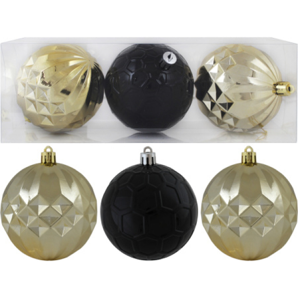 Украшение Елочное "Шары Футуризм" 3шт. d-8см.золото+черный