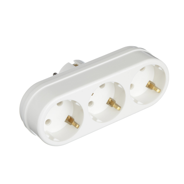 TOKER Разветвитель 3 гнезда, евро, с заземлением, 16А, 250В, белый