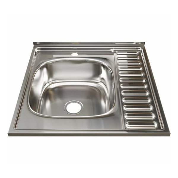 Мойка нерж.сталь накладная 0,6мм 600*600мм 18см левый 3-1/2" выпуск с сифоном GOTA ROCIO