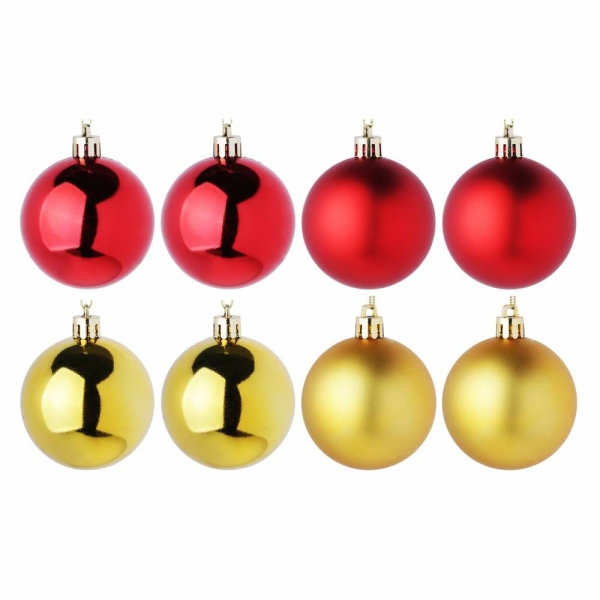 СНОУ БУМНабор шаров 6шт 8см пластик, в тубе, красный/золото