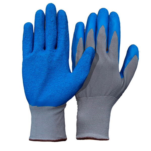 Перчатки нейлоновые (Ф) облив латекс рифленные фиолетовые полоски В20