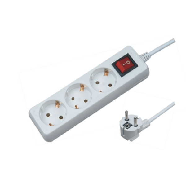 Удлинитель  3гн 5м 16А (белый, земля, выключатель) ПВС 3*1,0 Прогресс Standart