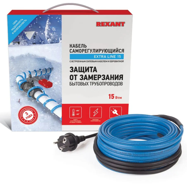 Саморегулирующийся кабель на трубу комплект с вилкой 10м/150Вт Rexant