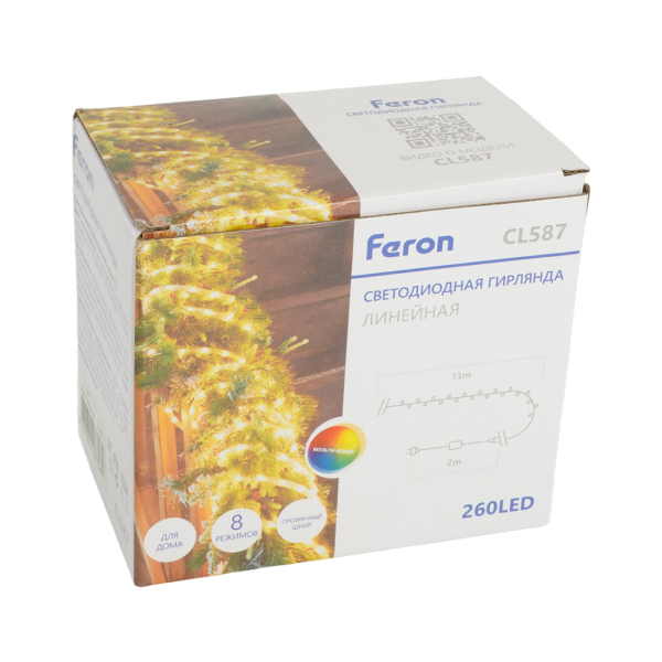 Нить св/д Мини Дюралайт св/д 260LED/м 230В IP20 RGB контроллер 15м CL587 FERON