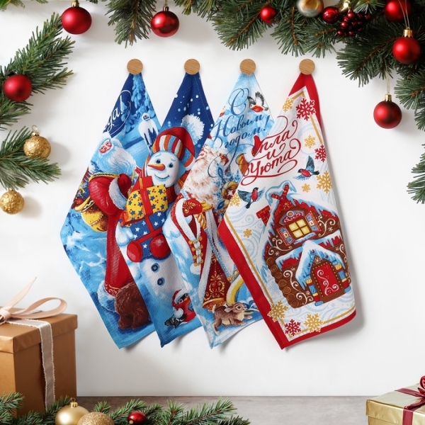 Набор полотенец кух. "Доляна" С новым годом 35х60см-4шт, 100% хл 6988444