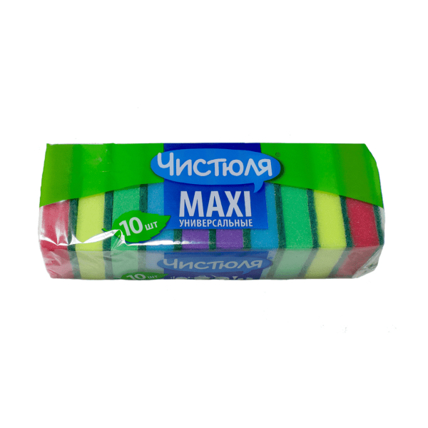 Губка для мытья посуды 10шт maxi Чистюля