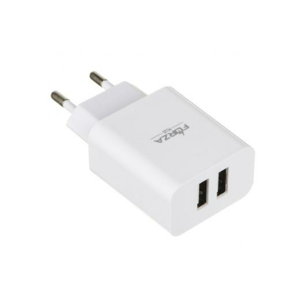 Зарядное устройство USB Стандарт, 220В, 2USB, 2А, пластик, белое FORZA