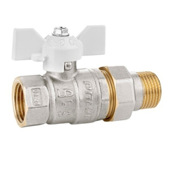 Кран шаровый с накидной гайкой 3/4" вр-нр 40 бар пр бабочка белая LD Pride