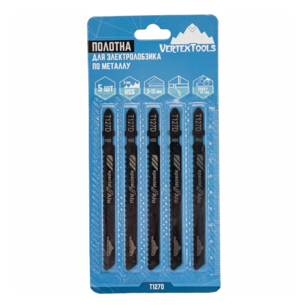 Полотно для электролобзика по металлу прямой рез T127D 5шт VERTEXTOOLS
