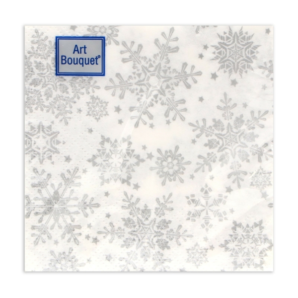 Салфетки новогодние бумажные Art Bouquet «Серебряные снежинки», 2 слоя, 20×20 см, 30 шт.