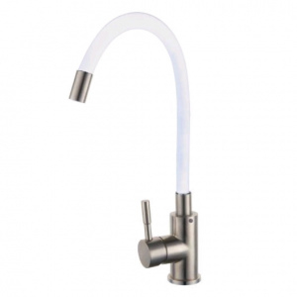 Смеситель для кухни однорычажный силиконовый излив белый нерж.сталь B4065 DIKALAN