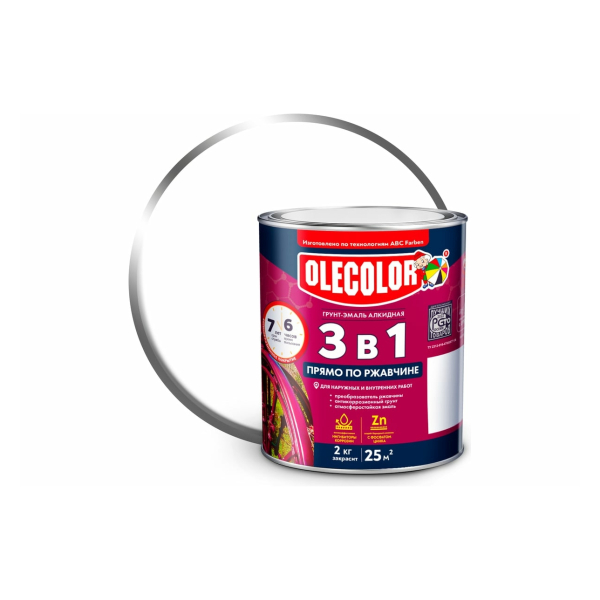 Грунт-эмаль по ржавчине белый 2л Olecolor