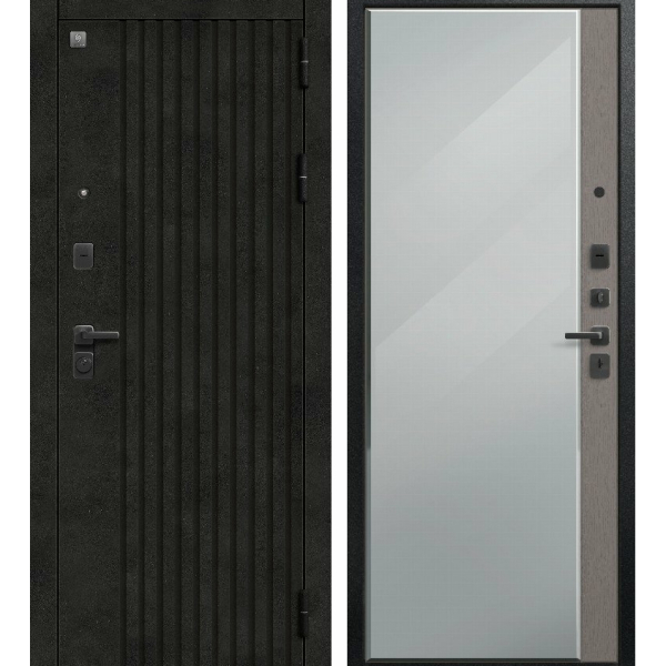 Дверь В-15/1  Черный Муар+Бетон Темный/ Софт ясень грей 860*2050  ЗЕРКАЛО Л Центурион 2026