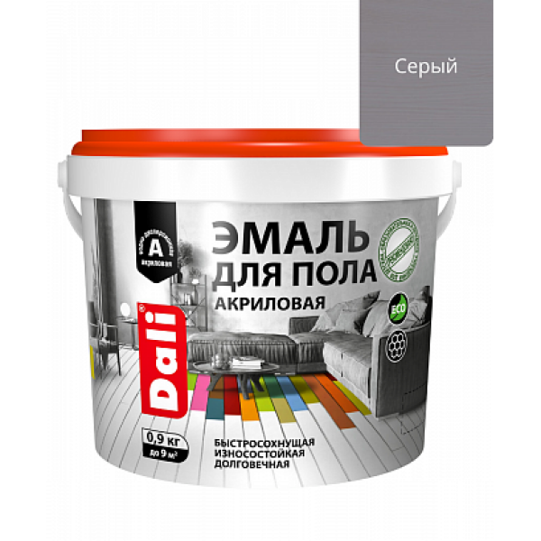 Эмаль акриловая для пола 0,9л серый Dali