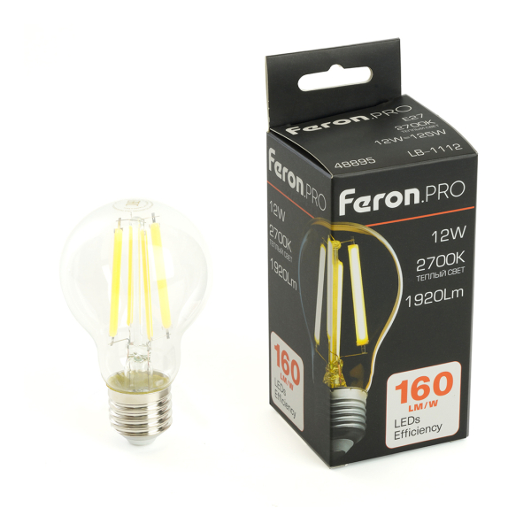 Лампа св/д A60 12Вт 2700К E27 филамент Feron.PRO