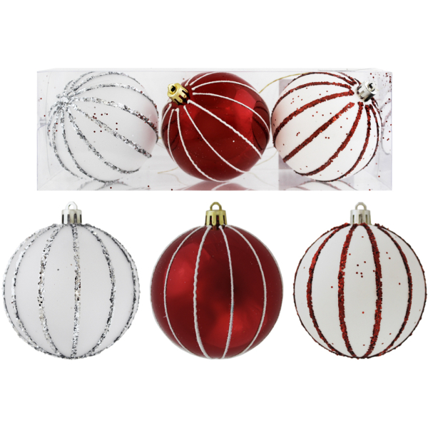 Украшение Елочное "Шары "Молодежный" 3шт. d-8см. красный+белый