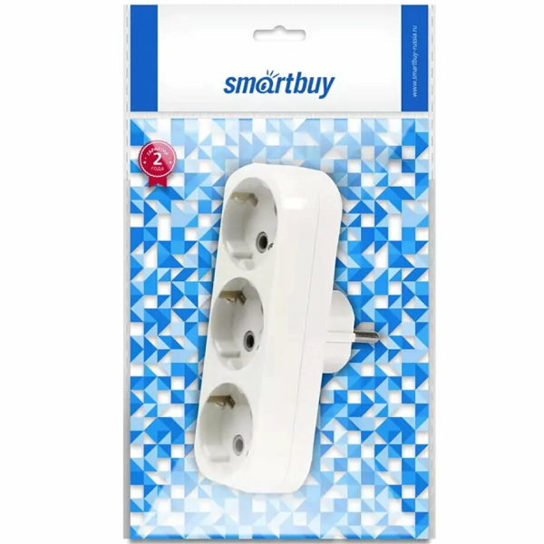 Разветвитель 3гн. 16А белый плоский Smartbuy