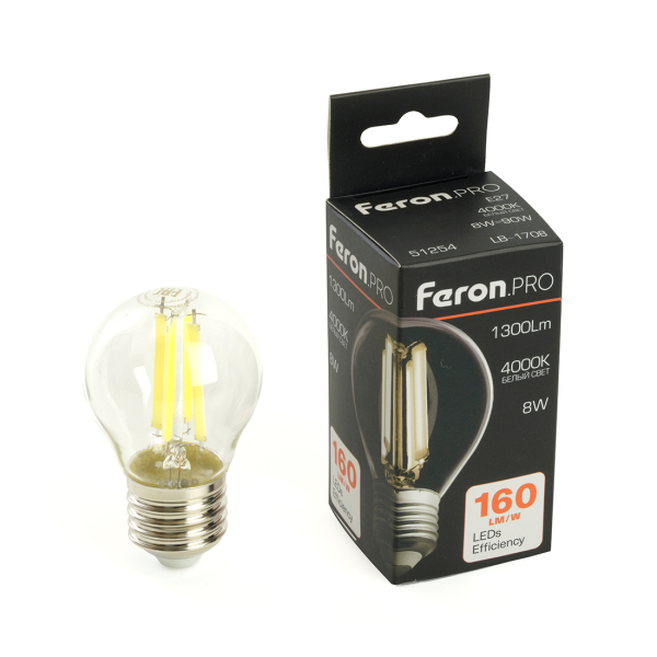 Лампа св/д G45  8Вт 4000К Е27 филамент Feron.PRO