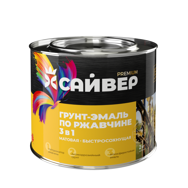 Грунт-эмаль по ржавчине 3в1 серый 1,8кг Сайвер