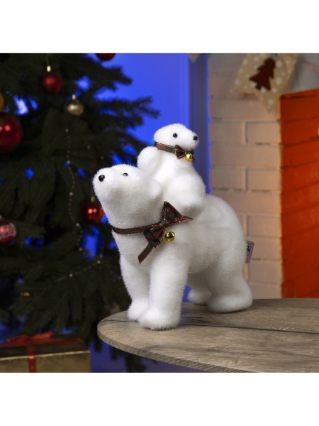 Светодиодная фигура «Медведица и медвежонок» 27×26×12 см, флок, батарейки ААх2 (не в комплекте), свечение тёплое белое