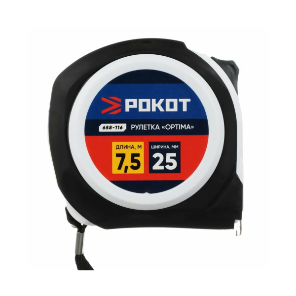 РОКОТ Рулетка "ОПТИМА", 7,5м х 25мм, одинарный зацеп, корпус PP+TPR