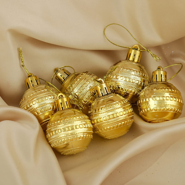 Ёлочные игрушки «Бусинка», шары новогодние, d=4 см, набор 6 шт. золотистые