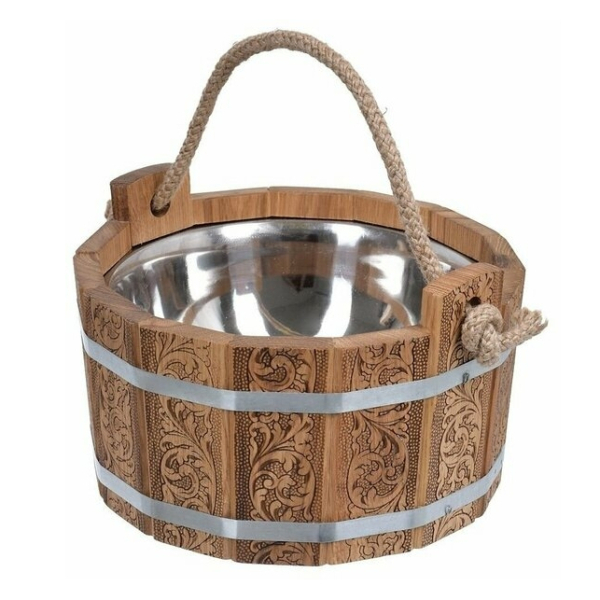 Ушат банный 5л нерж.вставка дуб Цветочный орнамент БАННЫЕ ШТУЧКИ
