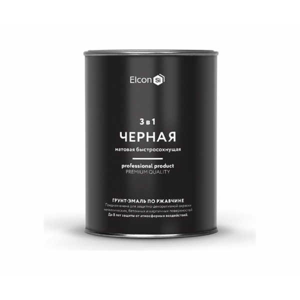 Грунт-эмаль по ржавчине 3в1 черная матовая 2кг Elcon