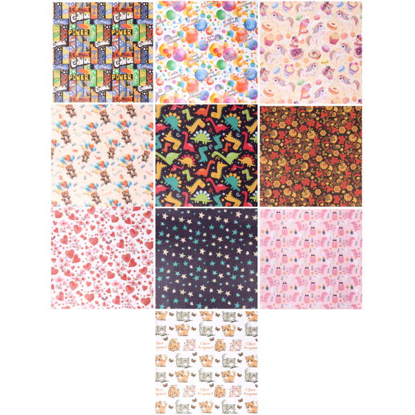 Бумага упаковочная, 70х100см, 70 гр, 10 дизайнов, арт 1