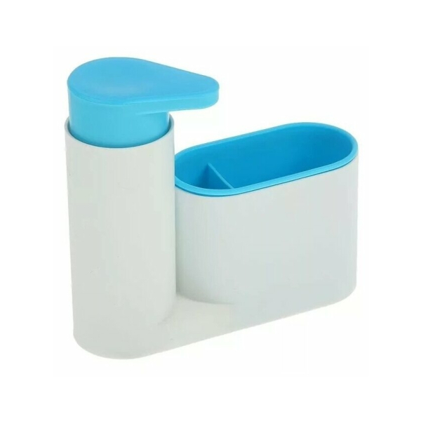 Дозатор для мыла с подставкой, пластик, 6×16×18 см, белый/зелёный