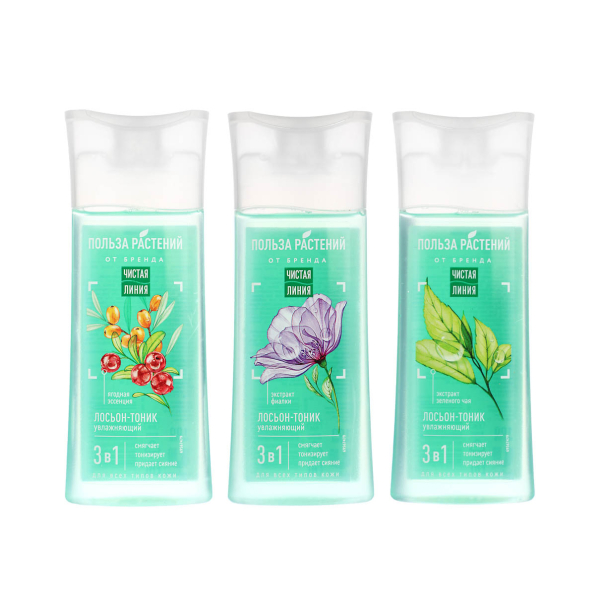 Лосьон-тоник ЧИСТАЯ ЛИНИЯ увлажняющий с экстрактом зеленого чая/фиалки/ягодная эссенция, п/б, 100мл