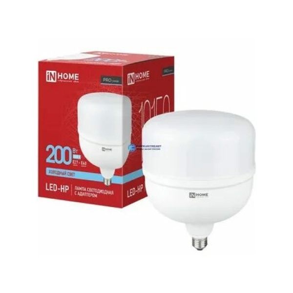 Лампа св/д HP 200Вт 6500K E27 с адаптером Е40 IN HOME