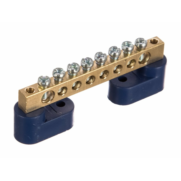 Шина "N" нулевая 6*9мм 8 отверстий, латунь, 2 угловых изолятора NAVIGATOR