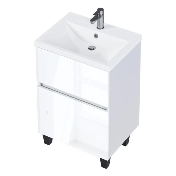 Тумба напольная Арис 60Н белая аляска/белый глянец (под умывальник Сомо 60) 1MARKA