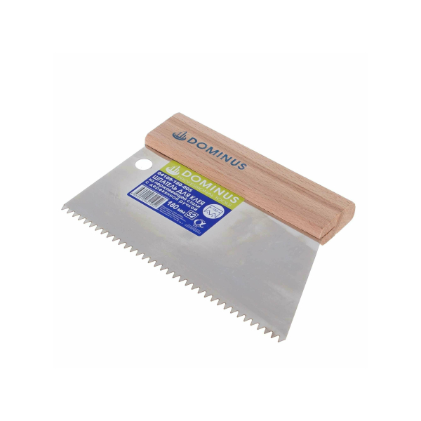 Шпатель 180мм зубчатый 5*4мм S2 нержавеющая сталь деревянная ручка Dominus