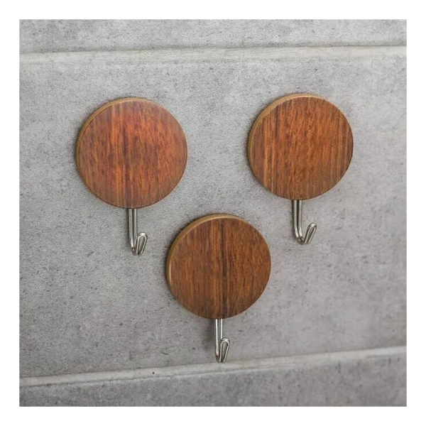 Крючки набор пластик 3 шт самоклеющиеся Деревянные круги коричневые ДОЛЯНА
