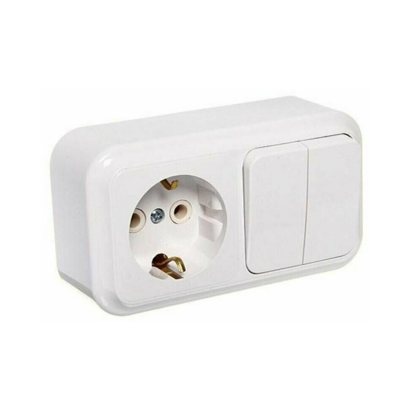 Блок ОУ выключатель 2 кл. + розетка 1 мест. с з/к  белый  Пралеска Bylectrica