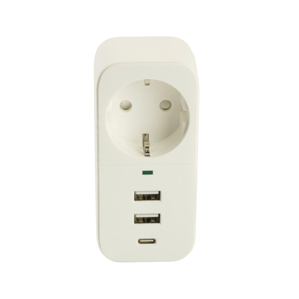 Сетевой фильтр 1гн+2USB+1Type-C 16А/2,4A (белый, земля) Nova STEKKER