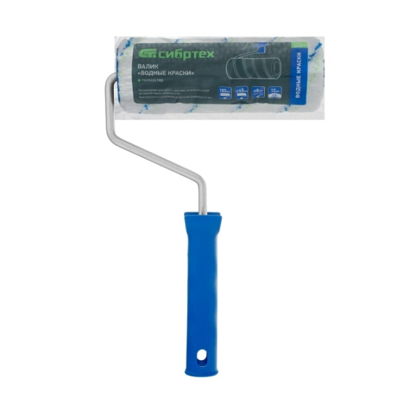 Валик полиэстер с ручкой 180мм d48мм ворс 12мм бюгель 8мм Водные краски Сибртех