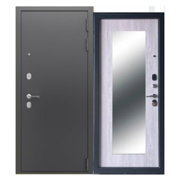 Дверь Прагматик Антик Серебро / Санторини зеркало 860*2050 L Сибирский стандарт
