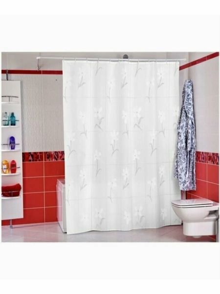 Штора для ванной 180*200 полиэстер белый WHEELS MIRANDA