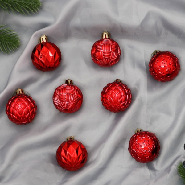 Набор пластиковых шаров d-4см 8шт красный Грани ассорти