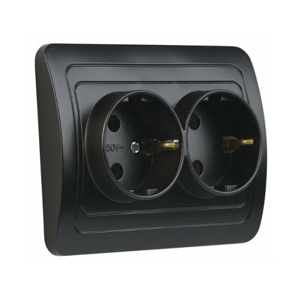 Розетка СУ 2 мест. черная с з/к CLASSICO 2128B IN HOME