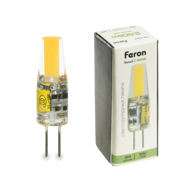 Лампа св/д G4 3Вт 4000K 12В COB Feron