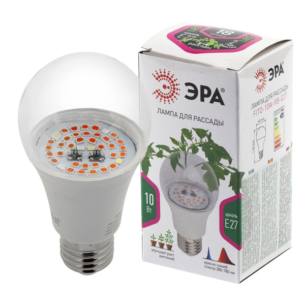 Лампа св/д для растений E27 10W фито 110x60 красно-синий спектр  ЭРА FITO