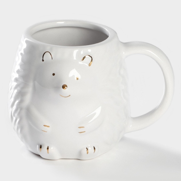 Кружка Доляна «Ёжик в золотом», 450 мл, цвет белый