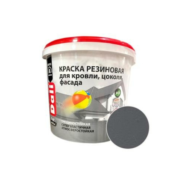 Краска резиновая фасадная 6кг серый графит глубокоматовый Dali