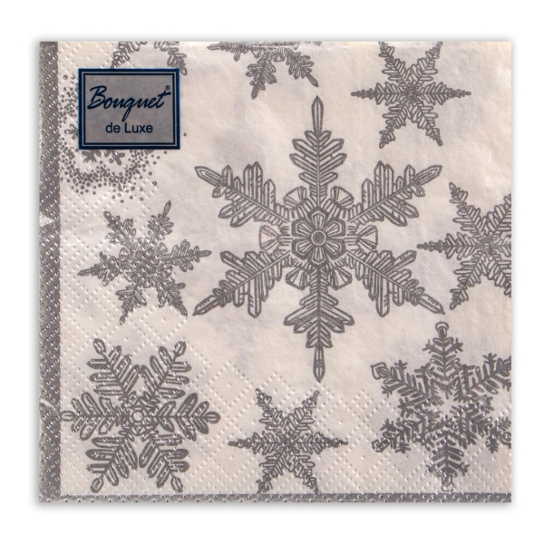 Салфетки новогодние бумажные Bouquet de Luxe «Снегопад Серебро», 3 слоя, 24×24 см, 25 шт.