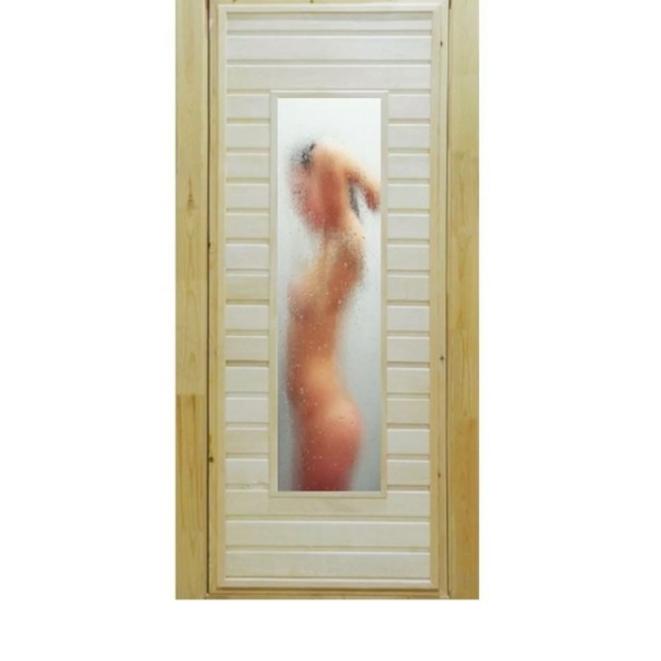 Дверь банная  остекленная  Девушка  6мм , липа 1800*700