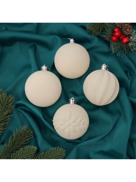 Ёлочные шары набор 4 шт., d=8 см «Бархатный зной» белый
